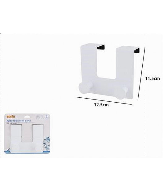 Appendiabiti Da Porta Con 2 Ganci 12.5x11.5 Cm Bianco Asciugamani Vestiti 87779         
