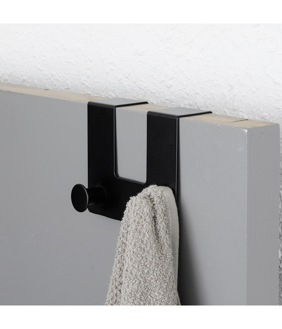 Appendiabiti Da Porta Con 2 Ganci 12.5x11.5cm Nero Per Asciugamani Vestiti 87775         