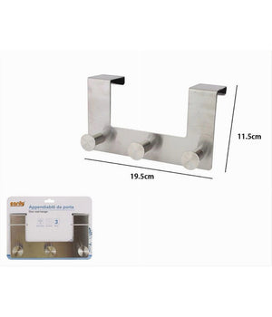 Appendiabiti Da Porta Con 3 Ganci 19.5 X 11.5cm Silver Asciugamani Vestiti 87784         
