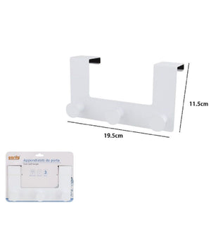 Appendiabiti Da Porta Con 3 Ganci 19.5x11.5 Cm Bianco Asciugamani Vestiti 87780         