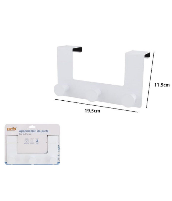 Appendiabiti Da Porta Con 3 Ganci 19.5x11.5 Cm Bianco Asciugamani Vestiti 87780         