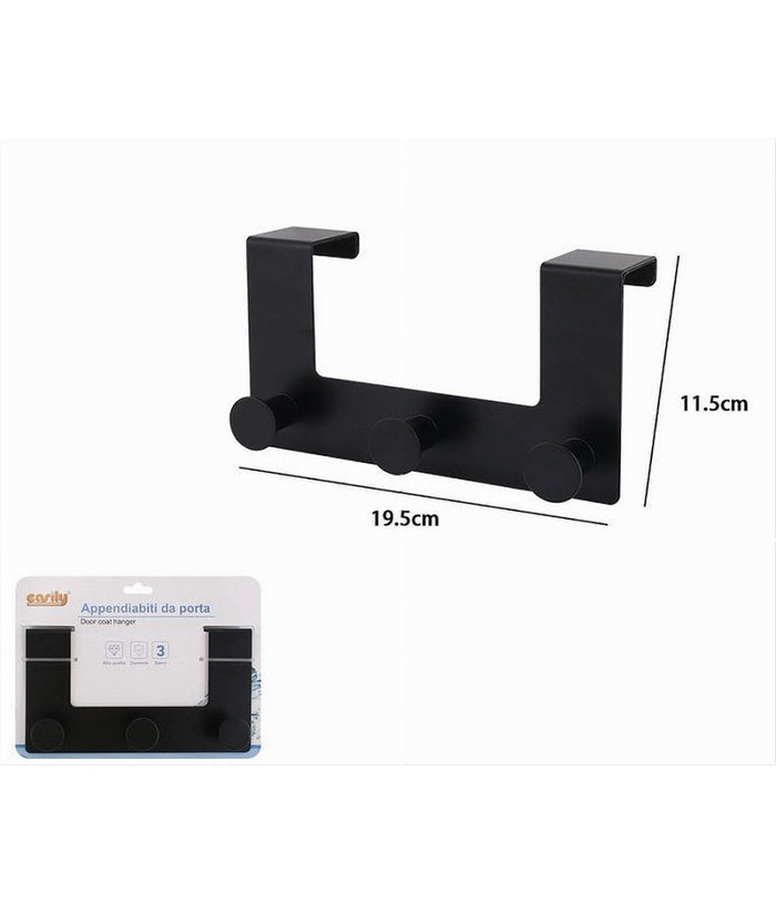 Appendiabiti Da Porta Con 3 Ganci 19.5x11.5cm Nero Per Asciugamani Vestiti 87776         