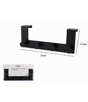 Appendiabiti Da Porta Con 4 Ganci 27 X 11.5cm Nero Per Asciugamani Vestiti 87777         