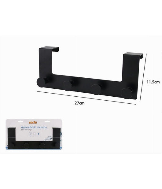 Appendiabiti Da Porta Con 4 Ganci 27 X 11.5cm Nero Per Asciugamani Vestiti 87777         