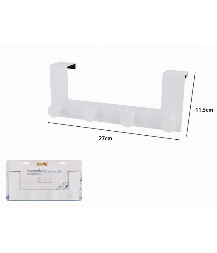 Appendiabiti Da Porta Con 4 Ganci 27x11.5cm Bianco Per Asciugamani Vestiti 87781         