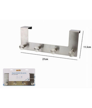 Appendiabiti Da Porta Con 4 Ganci 27x11.5cm Silver Per Asciugamani Vestiti 87785         