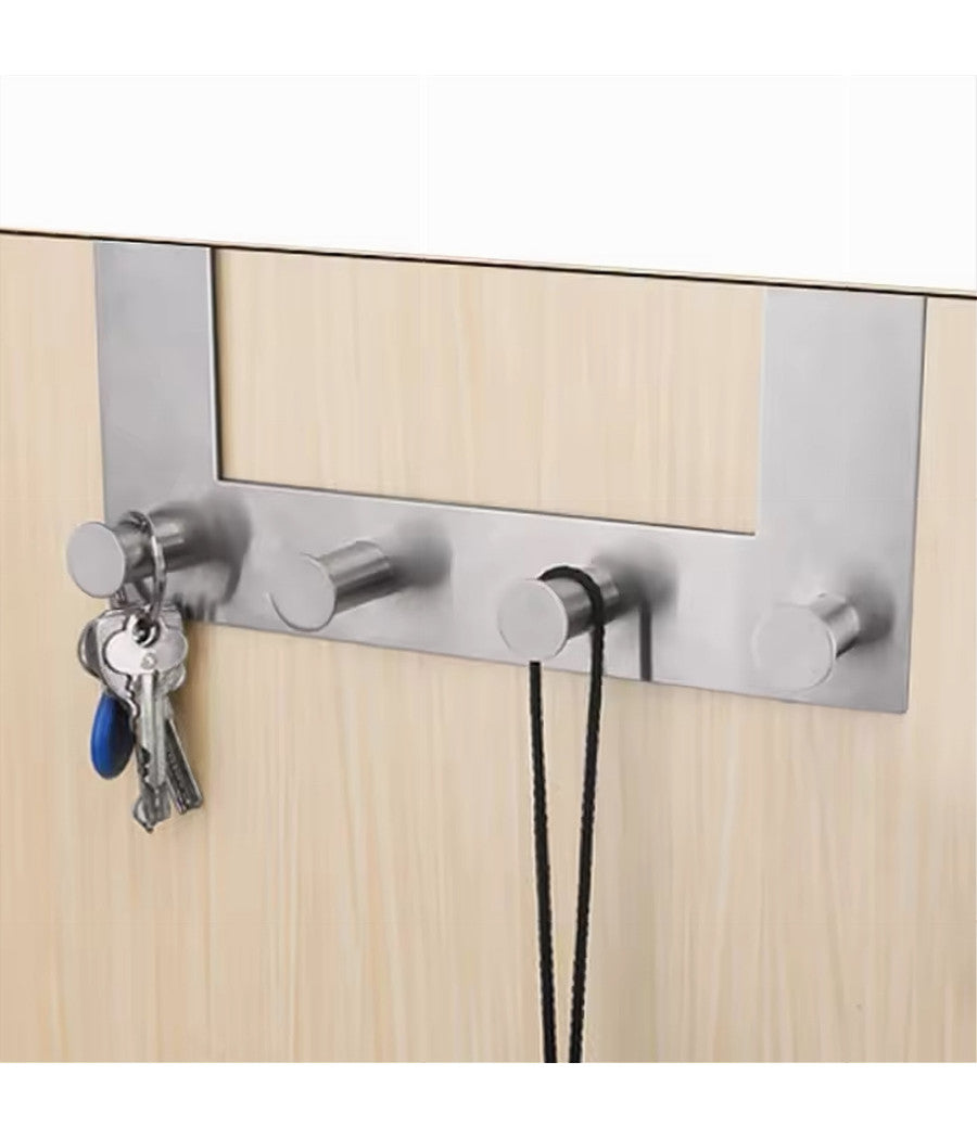 Appendiabiti Da Porta Con 4 Ganci 27x11.5cm Silver Per Asciugamani Vestiti 87785         