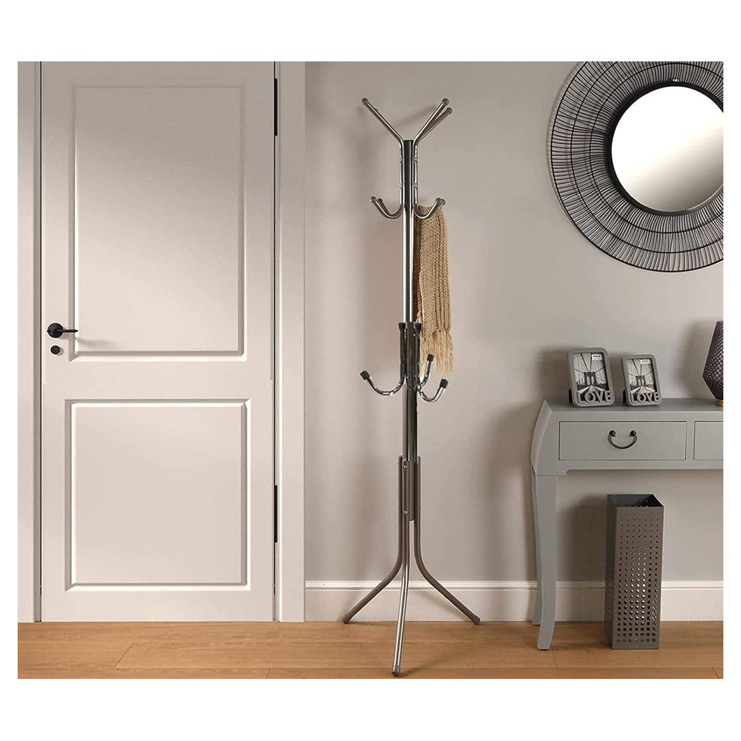 Trade Shop - Appendiabiti Da Terra 170 Cm Attaccapanni 11 Ganci Cromato Piantana Appendi Abiti -