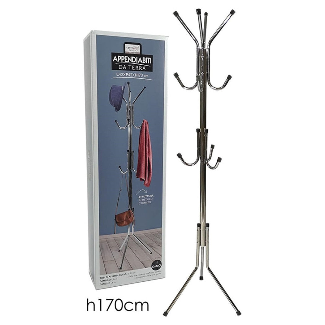 Trade Shop - Appendiabiti Da Terra 170 Cm Attaccapanni 11 Ganci Cromato Piantana Appendi Abiti -