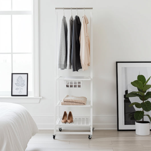 Appendiabiti da Terra in metallo con ruote, bianco, URBAN