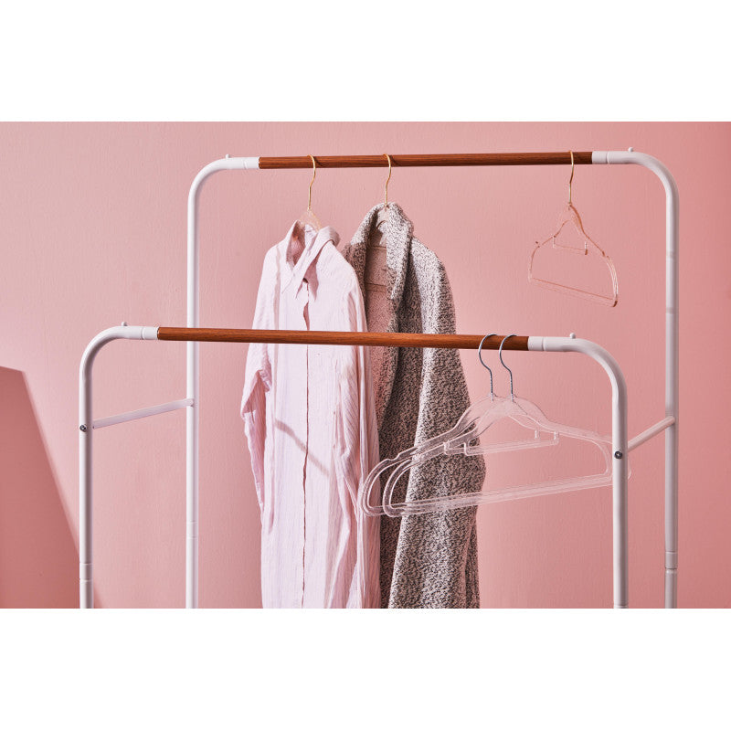 Appendiabiti Doppio Bianco/ Eff Legno 80x50x130-155cm Con Due Ripiani