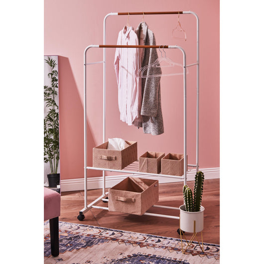 Appendiabiti Doppio Bianco/ Eff Legno 80x50x130-155cm Con Due Ripiani