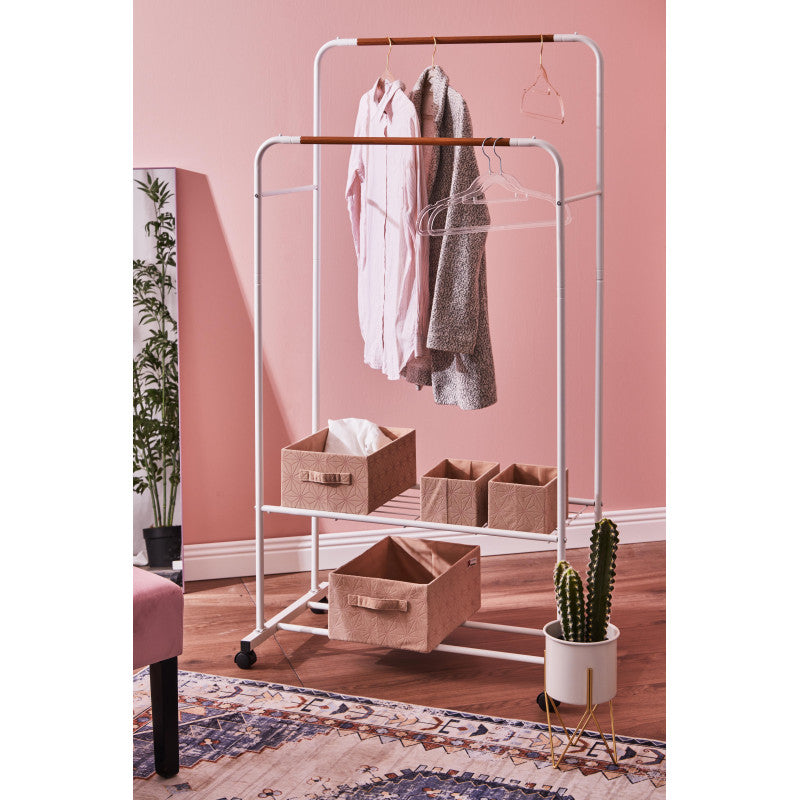 Appendiabiti Doppio Bianco/ Eff Legno 80x50x130-155cm Con Due Ripiani