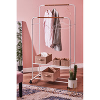 Appendiabiti Doppio Bianco/ Eff Legno 80x50x130-155cm Con Due Ripiani