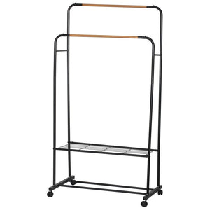 Appendiabiti Doppio Nero/ Eff Legno 80x50x130-155cm Con Due Ripiani