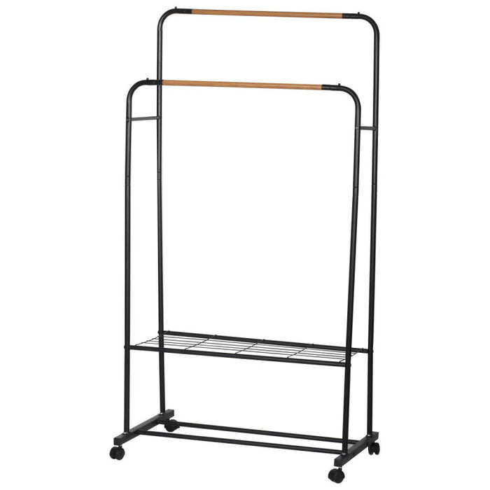 Appendiabiti Doppio Nero/ Eff Legno 80x50x130-155cm Con Due Ripiani