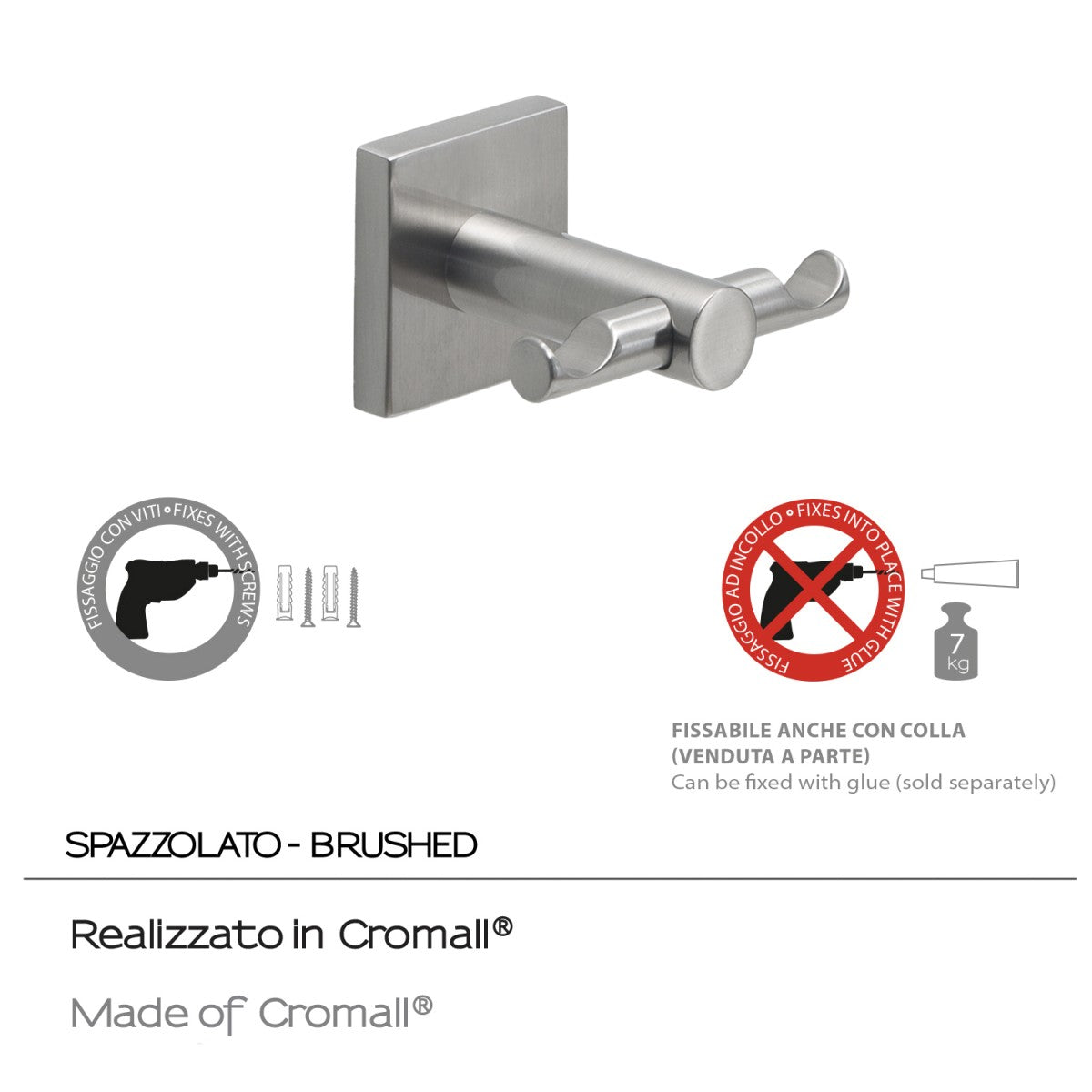 Appendiabiti con doppio gancio acciaio spazzolato fuji gedy