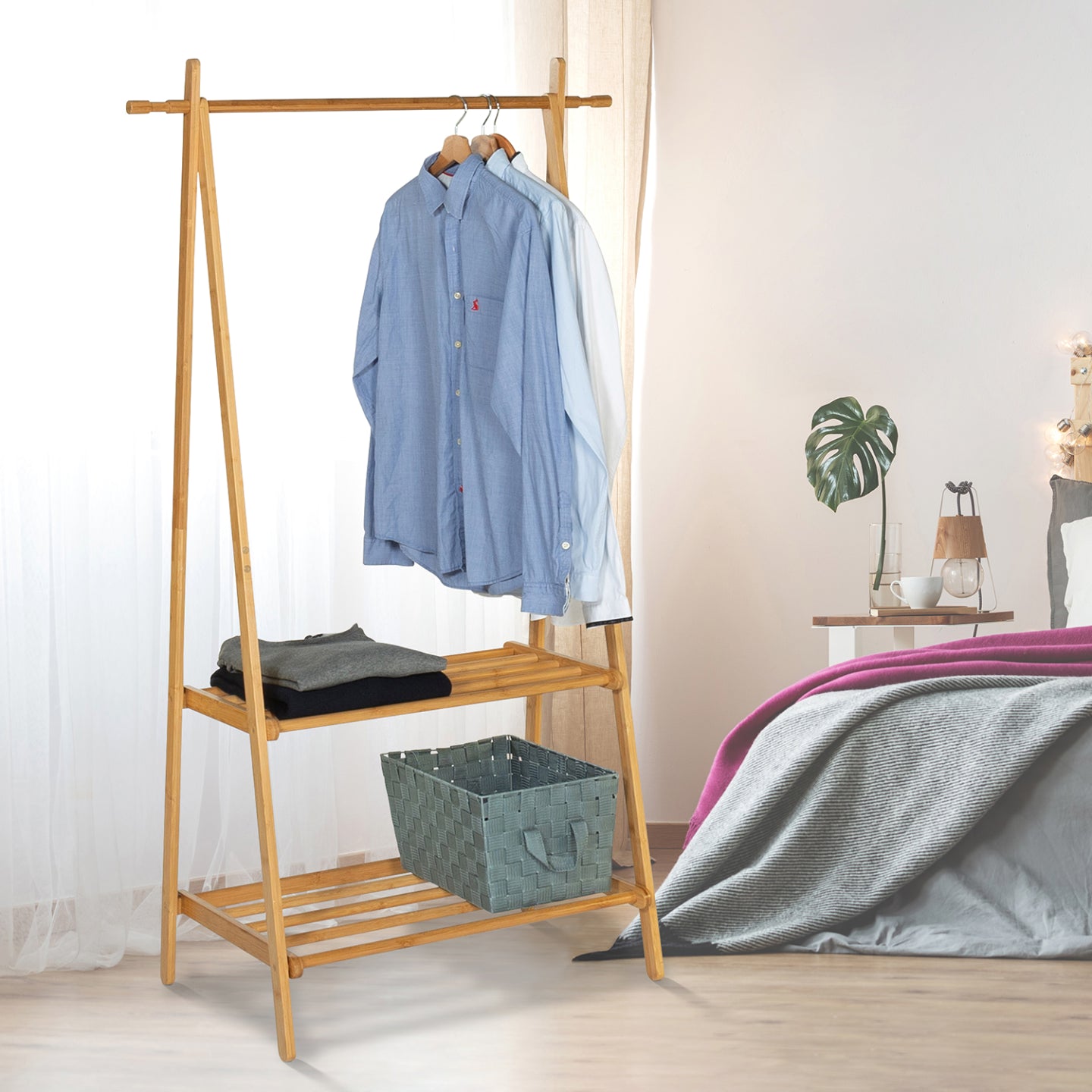 IDMarket - Appendiabiti in bambù RITA 2 ripiani