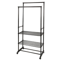 Trade Shop - Appendiabiti Multistand Armadio In Metallo Altezza Regolabile 2 Aste 4 Ruote 3 Ripiani -