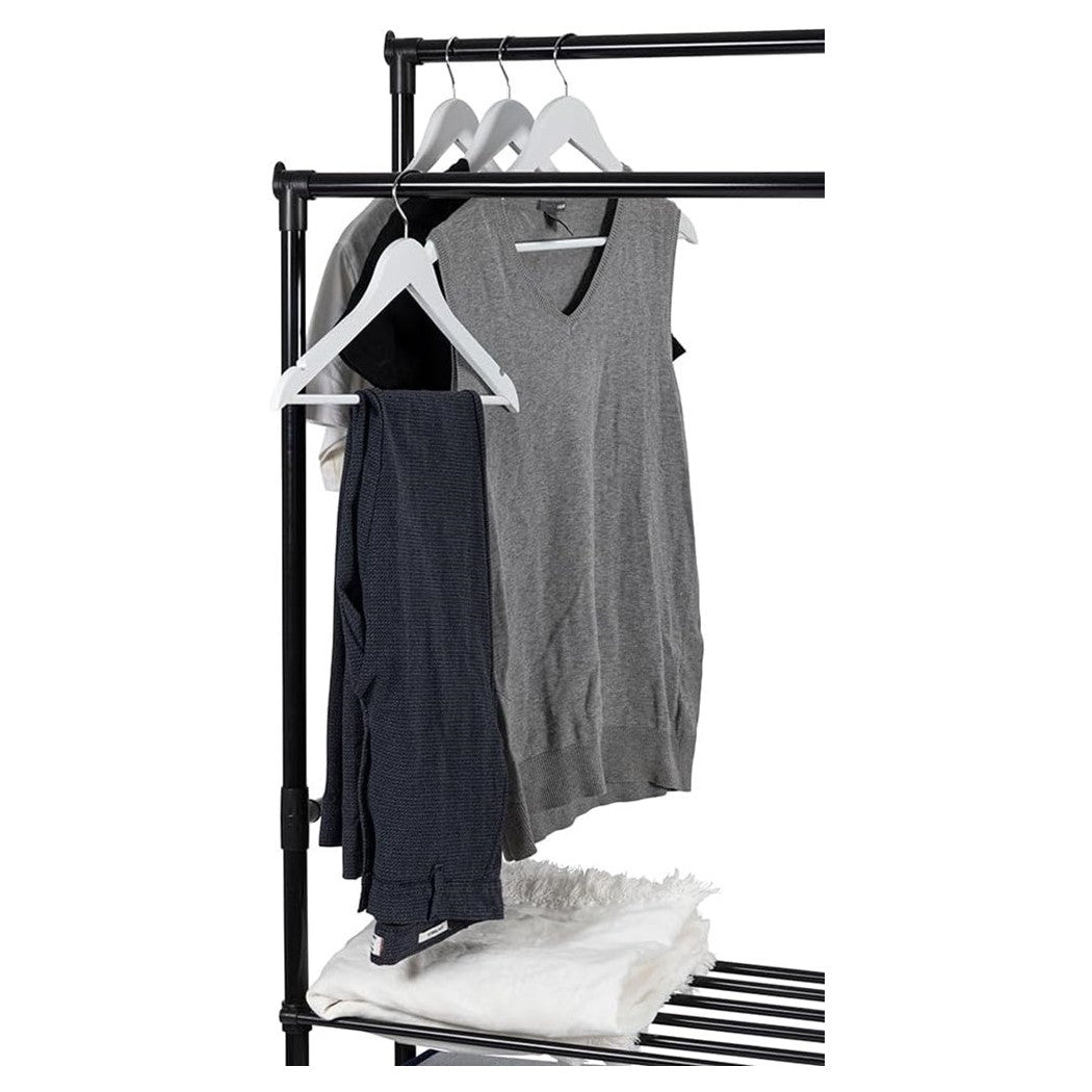 Trade Shop - Appendiabiti Multistand Armadio In Metallo Altezza Regolabile 2 Aste 4 Ruote 3 Ripiani -