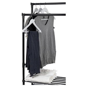 Trade Shop - Appendiabiti Multistand Armadio In Metallo Altezza Regolabile 2 Aste 4 Ruote 3 Ripiani -