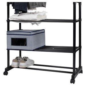 Trade Shop - Appendiabiti Multistand Armadio In Metallo Altezza Regolabile 2 Aste 4 Ruote 3 Ripiani -