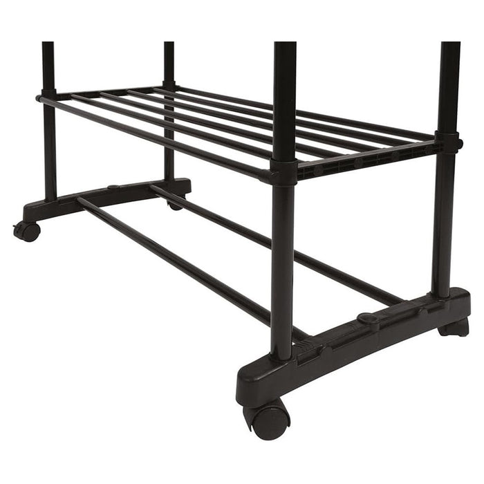 Trade Shop - Appendiabiti Multistand Armadio In Metallo Altezza Regolabile 2 Aste 4 Ruote 3 Ripiani -