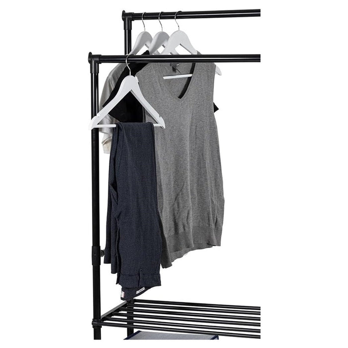 Trade Shop - Appendiabiti Multistand Armadio In Metallo Altezza Regolabile 2 Aste 4 Ruote 3 Ripiani -