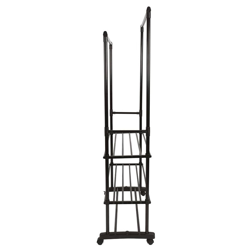 Trade Shop - Appendiabiti Multistand Armadio In Metallo Altezza Regolabile 2 Aste 4 Ruote 3 Ripiani -