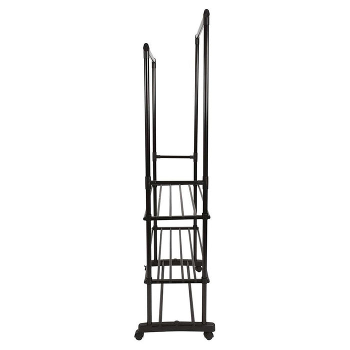 Trade Shop - Appendiabiti Multistand Armadio In Metallo Altezza Regolabile 2 Aste 4 Ruote 3 Ripiani -