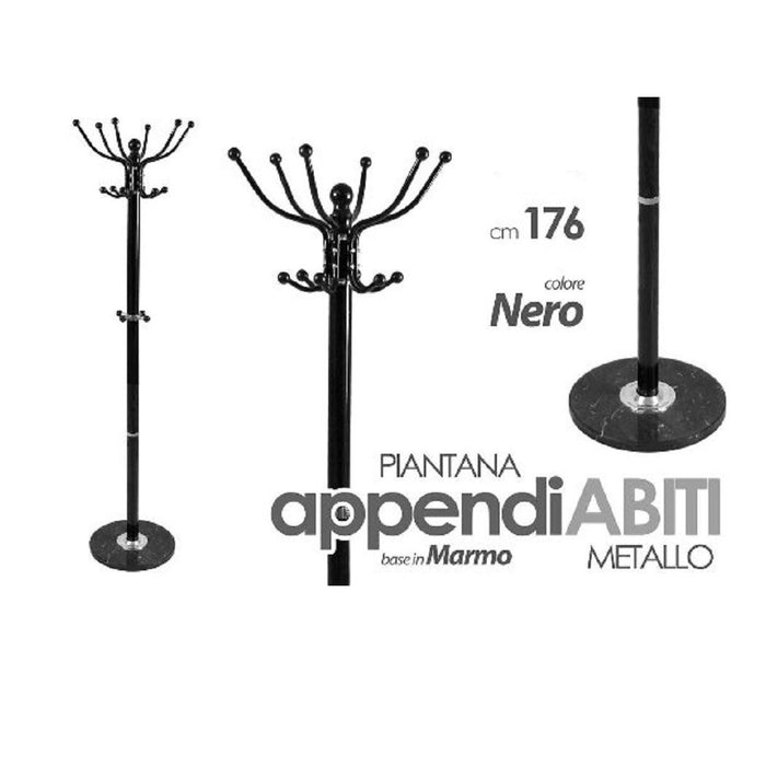 Trade Shop - Appendiabiti Nero 176 Cm In Metallo Attaccapanni Con Piantana Base In Marmo -