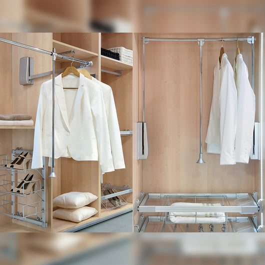 Appendiabiti per armadio Hang, 450 - 600, Cromato brillo, Acciaio e Tecnoplastica.