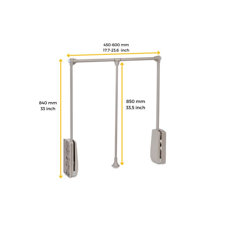 Appendiabiti per armadio Hang, 450 - 600, Verniciato grigio pietra, Acciaio e Tecnoplastica.