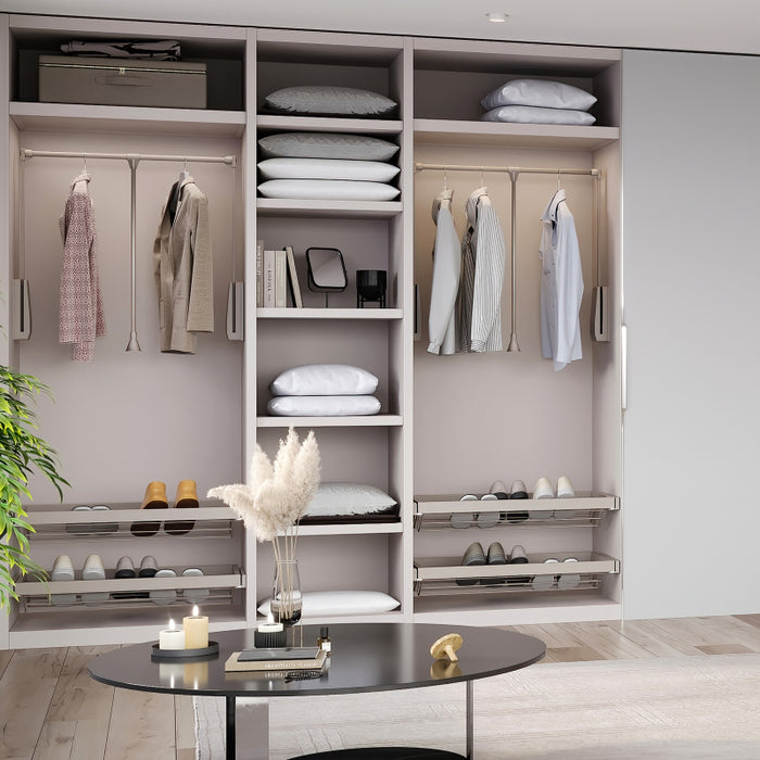 Appendiabiti per armadio Hang, 450 - 600, Verniciato grigio pietra, Acciaio e Tecnoplastica.