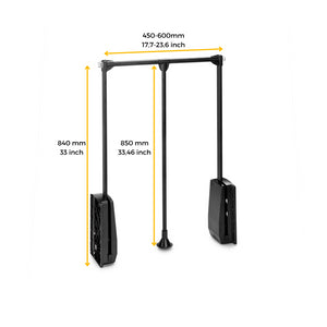 Appendiabiti per armadio Hang, 450 - 600, Verniciato nero, Acciaio e Tecnoplastica.
