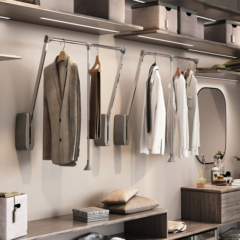 Appendiabiti per armadio Hang a parete, 600-830, Cromato brillo, Acciaio e Tecnoplastica