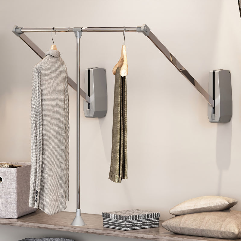 Appendiabiti per armadio Hang a parete, 600-830, Cromato brillo, Acciaio e Tecnoplastica