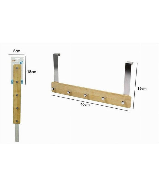Appendiabiti Per Porta In Metallo Legno Con 5 Posti Ganci Giacche Vestiti 79551         
