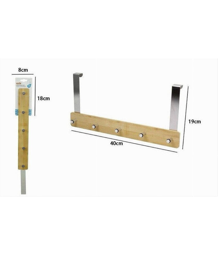 Appendiabiti Per Porta In Metallo Legno Con 5 Posti Ganci Giacche Vestiti 79551         