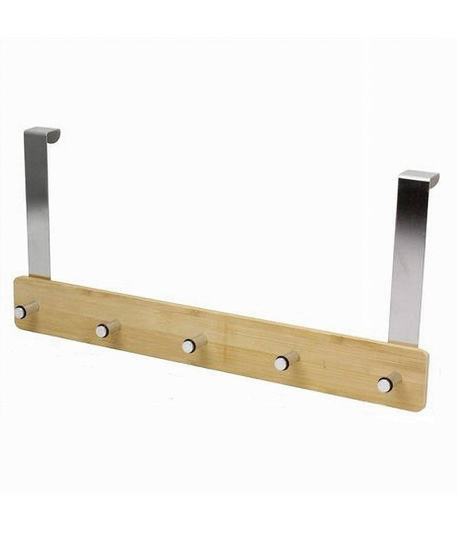 Appendiabiti Per Porta In Metallo Legno Con 5 Posti Ganci Giacche Vestiti 79551         