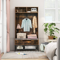 Appendiabiti da ingresso con cuscino per seduta e scomparti aperti, Appendiabiti 4-in-1 con stoccaggio per scarpe Marrone-Appendiabiti