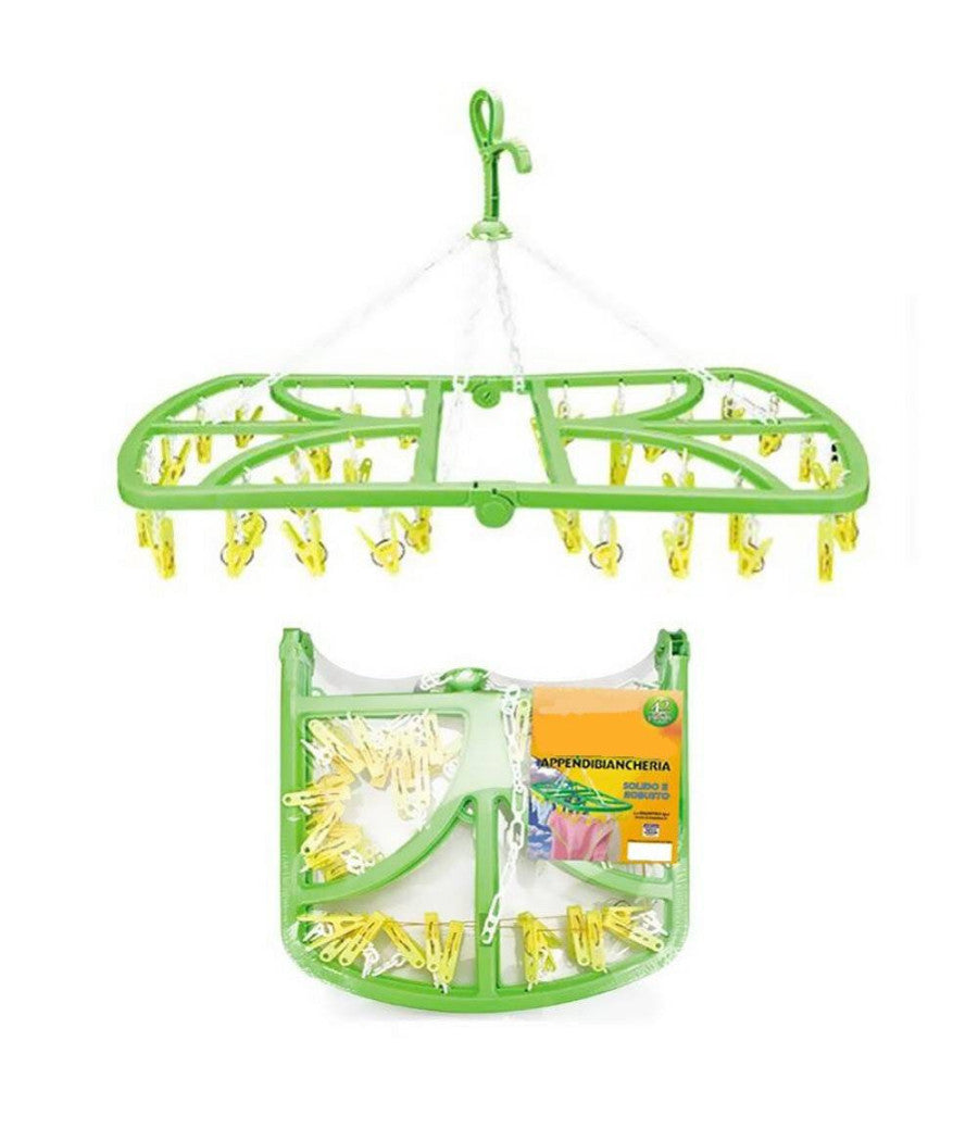 Appendibiancheria Con Gancio 24 Pinze Mollette In Plastica Stendino Richiudibile         