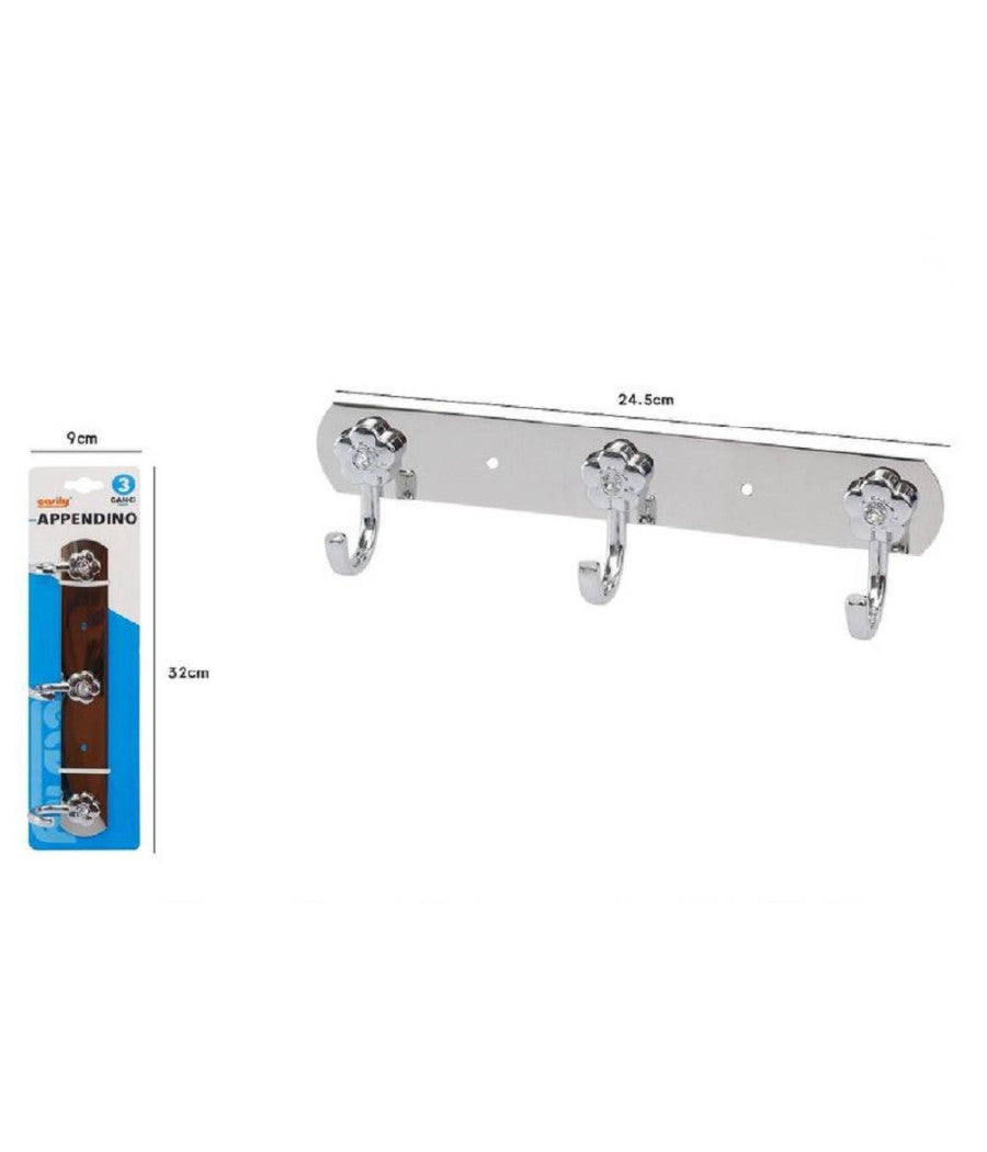 Appendino 3 Ganci Fiori Fissaggio Parete Multiuso Acciaio Viti 25x7.5cm 52673         