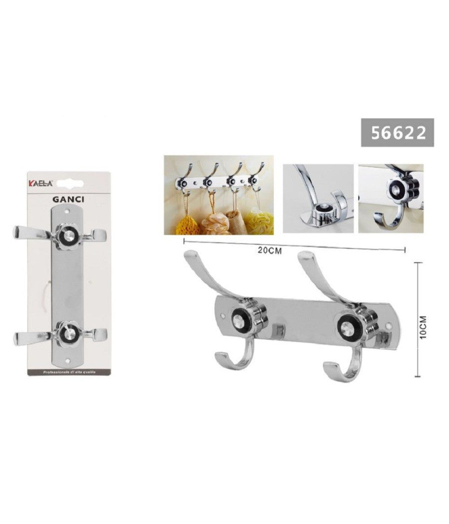 Appendino A 2 Ganci Appendi Abiti Asciugamano Bagno Fiore Diamante 20x10cm 56622         