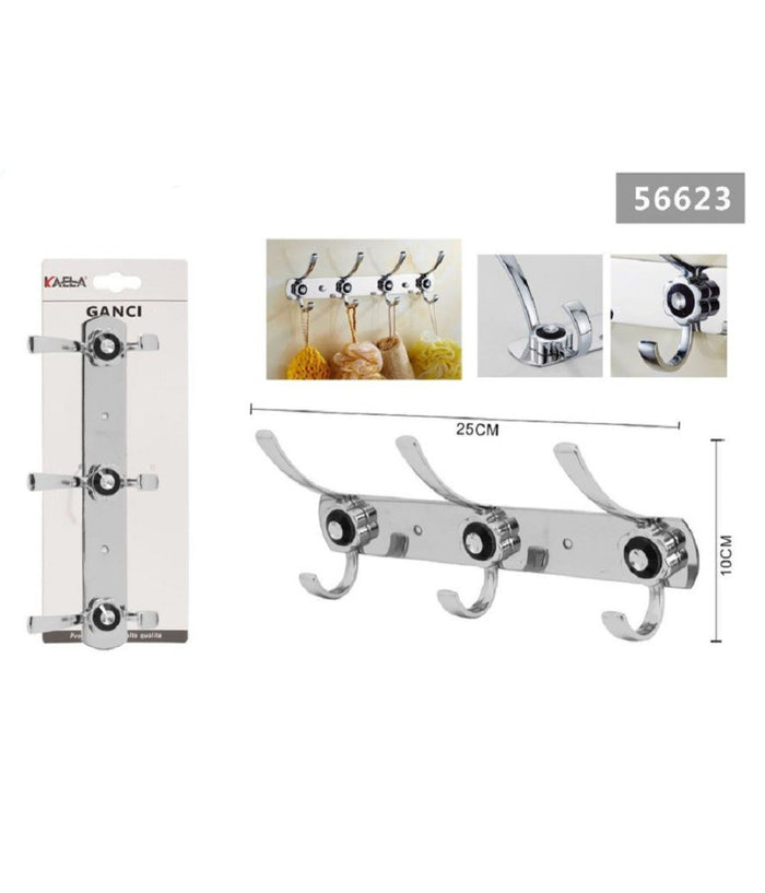 Appendino A 3 Ganci Appendi Abiti Asciugamano Bagno Fiore Diamante 25x10cm 56623         