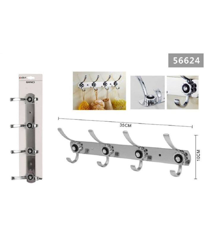 Appendino A 4 Ganci Appendi Abiti Asciugamano Bagno Fiore Diamante 35x10cm 56624         