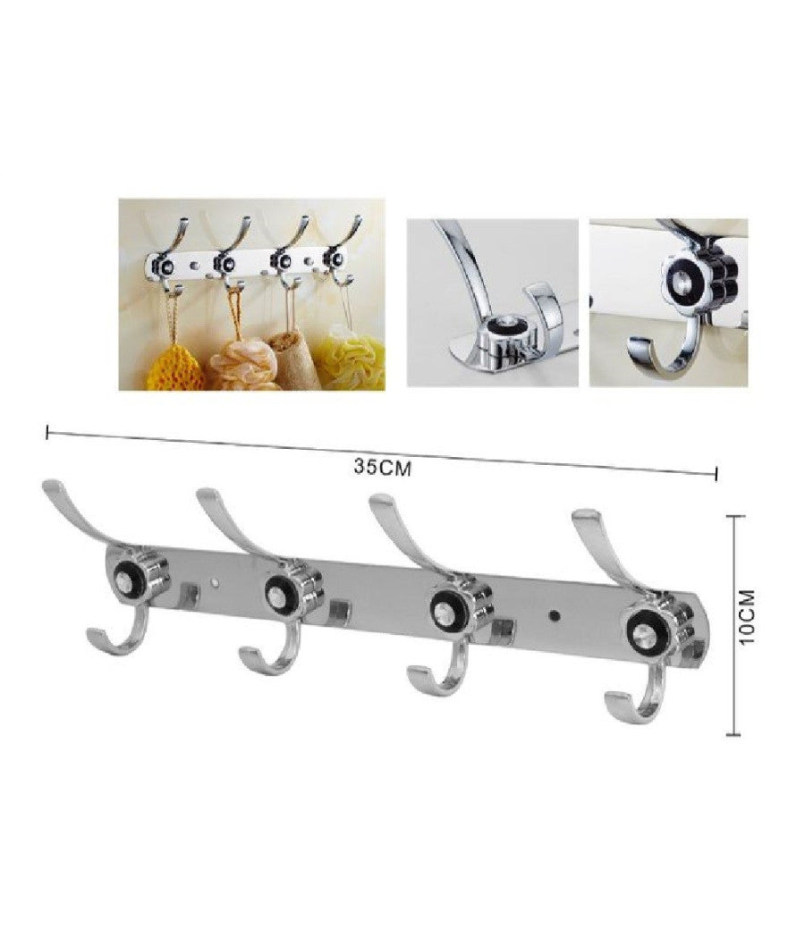 Appendino A 4 Ganci Appendi Abiti Asciugamano Bagno Fiore Diamante 35x10cm 56624         