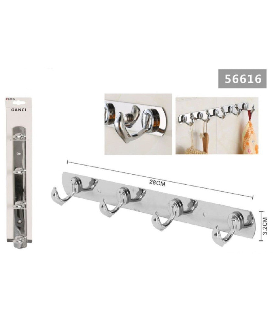 Appendino A 4 Ganci Forma Delfino Porta Asciugamani Parete Bagno 28x3.2 Cm 56616         