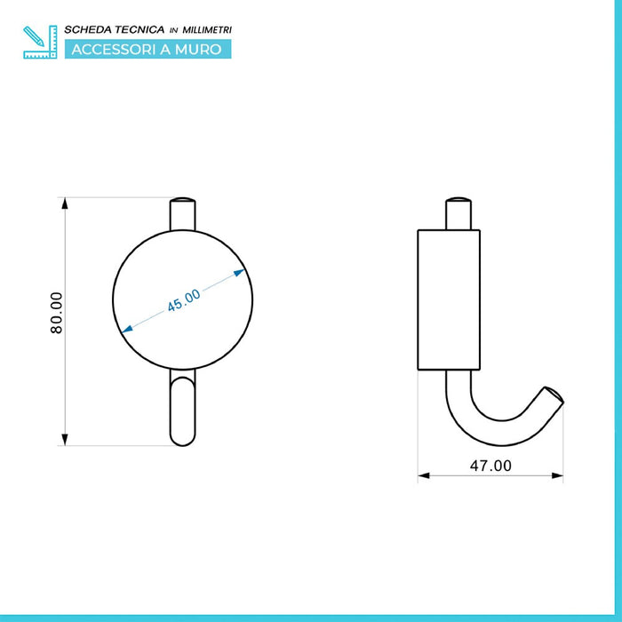 Appendino a muro in acciaio cromo doppio fissaggio Plaza