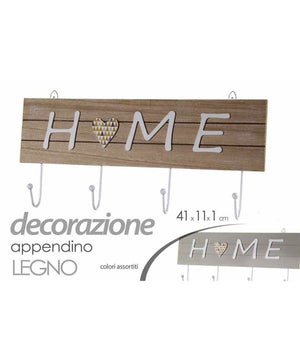 Appendino Appendi Abiti Da Parete Legno Gancio A 4 Decoro Home 41x11x1cm 745693         